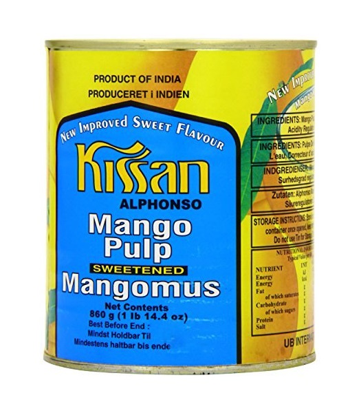 Polpa di mango Alphonso Kissan 860g. Polpa di mango Alphonso Kissan 860g.